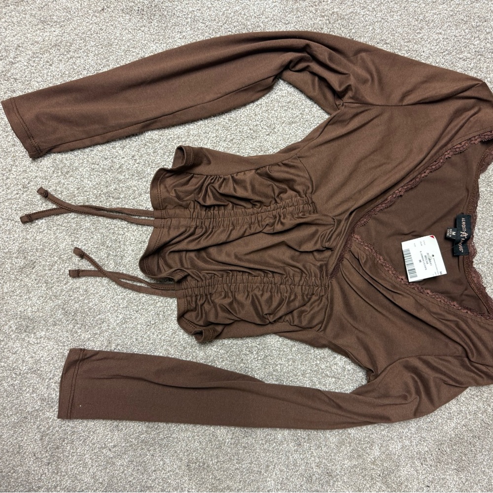 Brown Long Sleeve Ruched Top